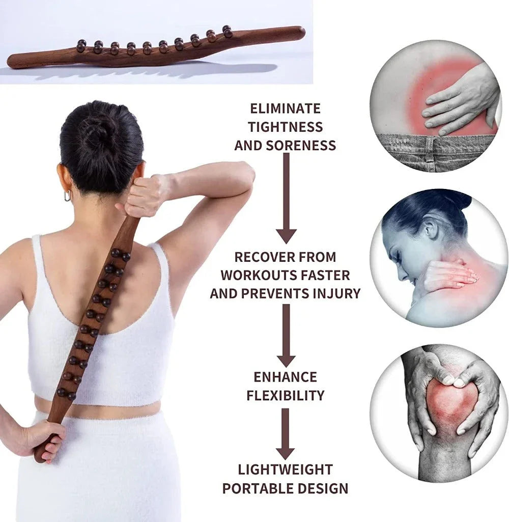 Premium 20-Bead Wooden Massage Roller for full body relaxation and therapy, featuring ergonomic design and dual functionality.