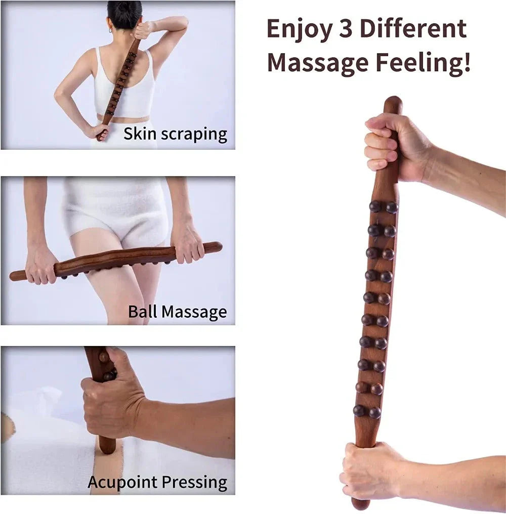 Premium 20-Bead Wooden Massage Roller for full body relaxation and therapy, featuring ergonomic design and dual functionality.