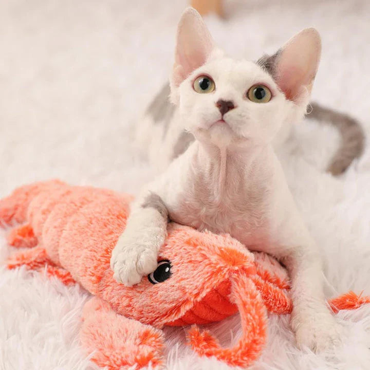 Interactive plush toy in the shape of a lobster with realistic movements to engage and entertain pets