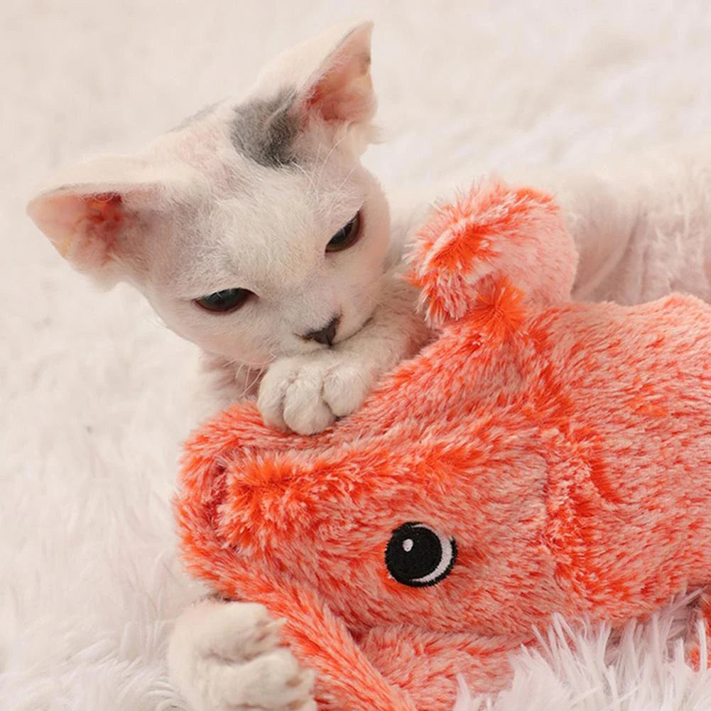 Interactive plush toy in the shape of a lobster with realistic movements to engage and entertain pets
