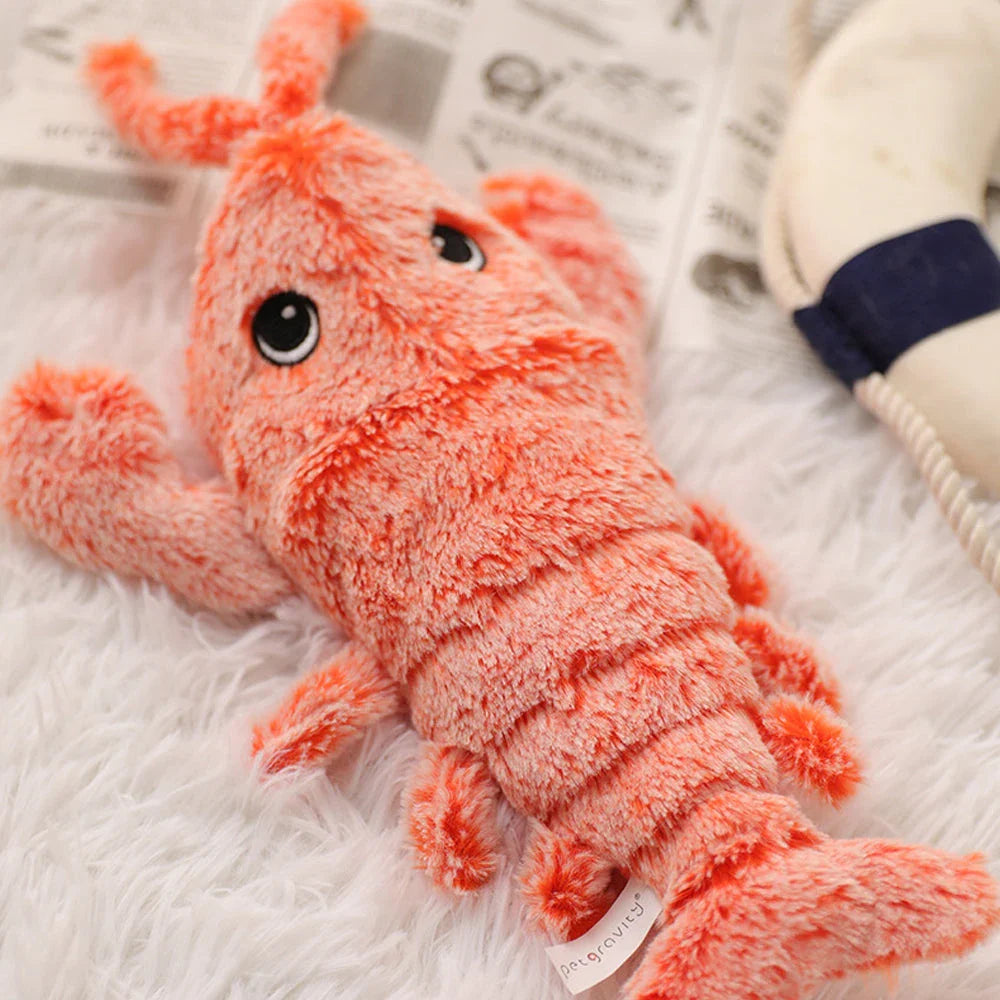 Interactive plush toy in the shape of a lobster with realistic movements to engage and entertain pets