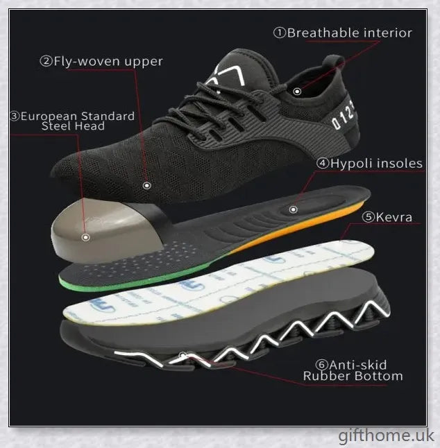 Breathable woven shoes with steel toe cap for workplace safety and comfort