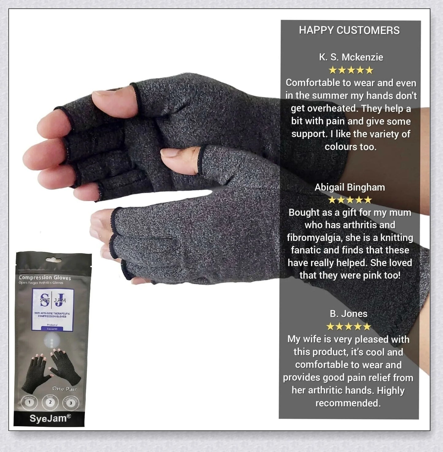 A pair of NHS Compression Arthritis Relief Gloves in different colours, designed to provide pain relief and improved mobility for those suffering from rheumatoid arthritis and osteoarthritis.