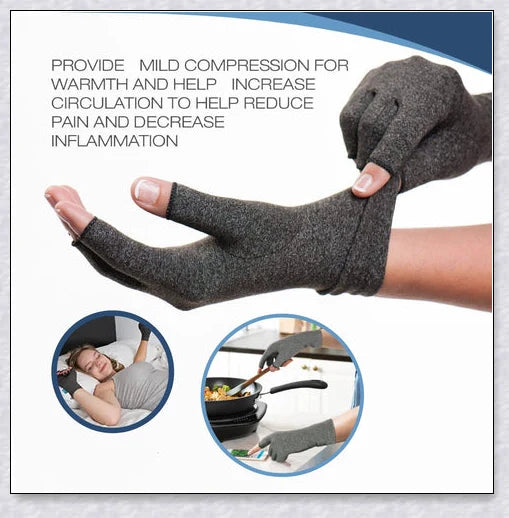 A pair of NHS Compression Arthritis Relief Gloves in different colours, designed to provide pain relief and improved mobility for those suffering from rheumatoid arthritis and osteoarthritis.