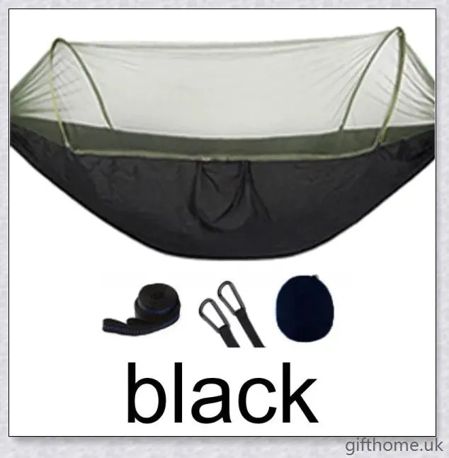 Premium 2-person portable outdoor hammock with mosquito-resistant technology, perfect for camping and leisure activities.
