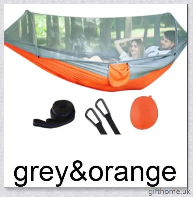 Premium 2-person portable outdoor hammock with mosquito-resistant technology, perfect for camping and leisure activities.