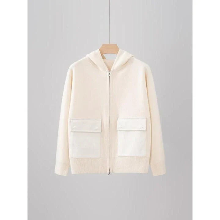 Luxurious cashmere zipper hoodie jacket in a solid pattern design, perfect for autumn and winter wear
