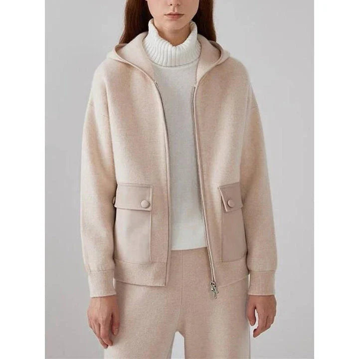 Luxurious cashmere zipper hoodie jacket in a solid pattern design, perfect for autumn and winter wear