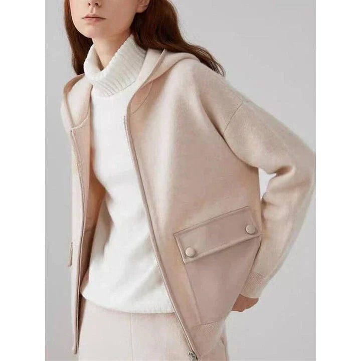 Luxurious cashmere zipper hoodie jacket in a solid pattern design, perfect for autumn and winter wear