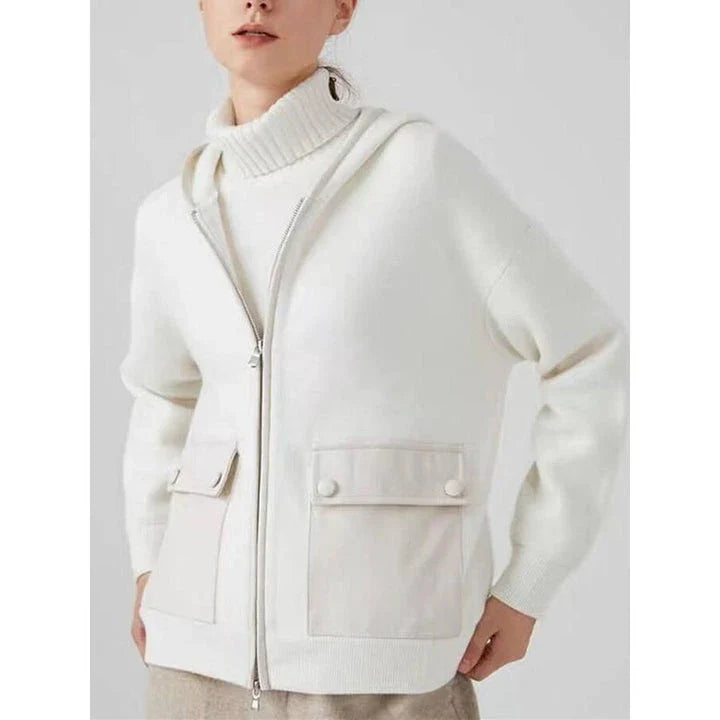 Luxurious cashmere zipper hoodie jacket in a solid pattern design, perfect for autumn and winter wear
