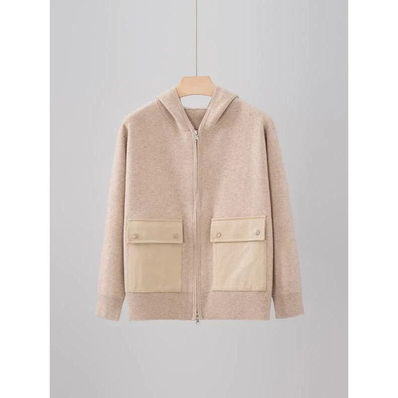 Luxurious cashmere zipper hoodie jacket in a solid pattern design, perfect for autumn and winter wear