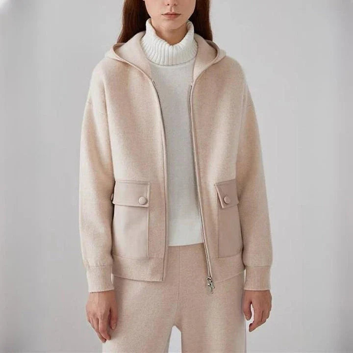 Luxurious cashmere zipper hoodie jacket in a solid pattern design, perfect for autumn and winter wear