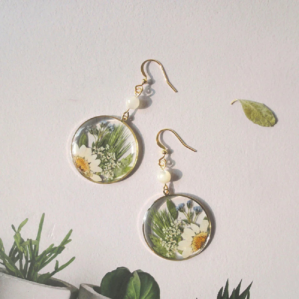 Fashion Resin Natural Plant Earrings with intricate botanical designs and copper gilt accents