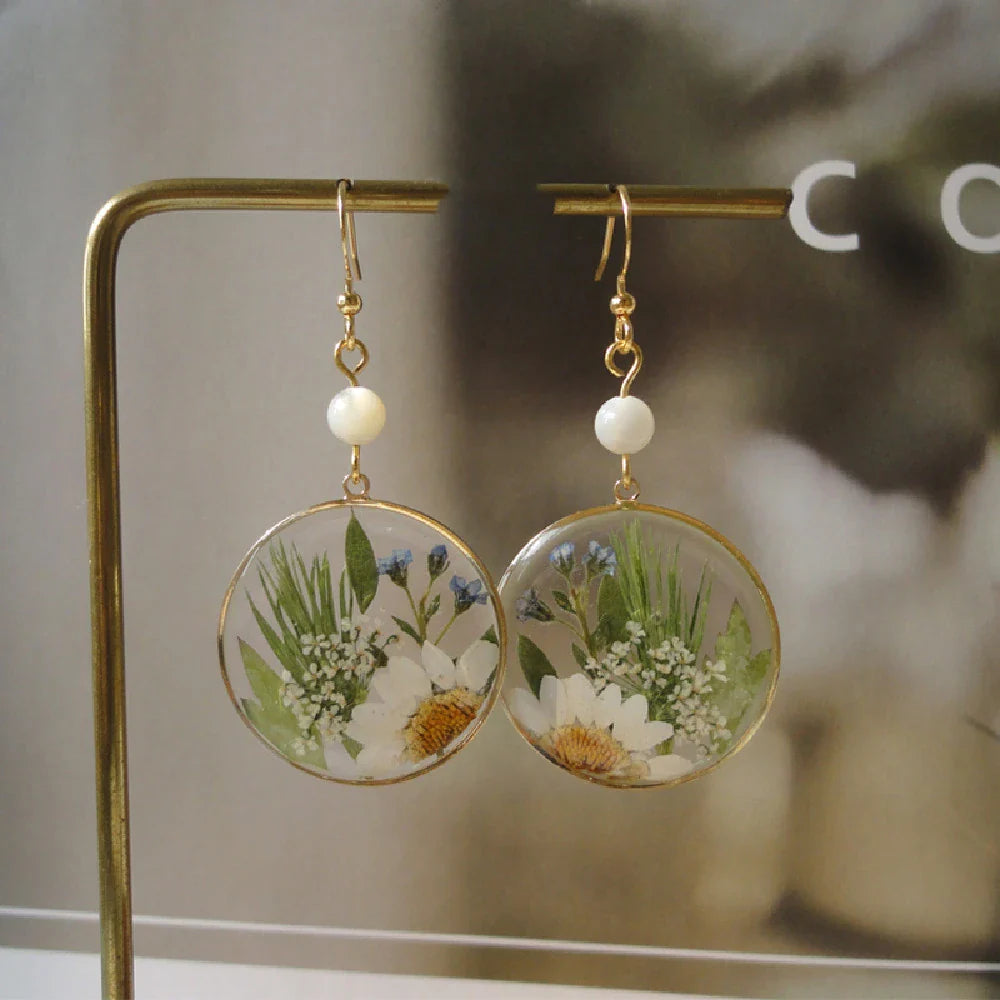 Fashion Resin Natural Plant Earrings with intricate botanical designs and copper gilt accents