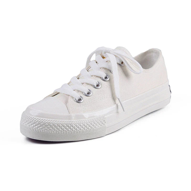 Pair of colour-changing canvas shoes with a white upper and a flat, rubber sole
