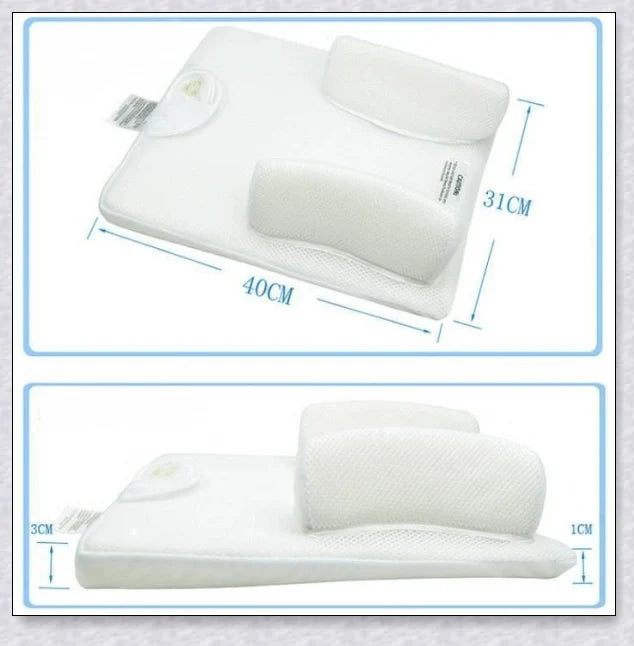 Newborn baby sleep pillow with fixed position and anti-roll support, designed for comfort and breathability