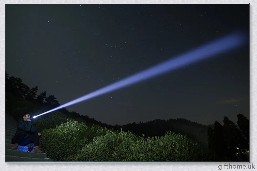 Ultra-bright 90,000 lumens XHP70.2 LED flashlight with aerospace-grade aluminium alloy body and IPX6 waterproof rating