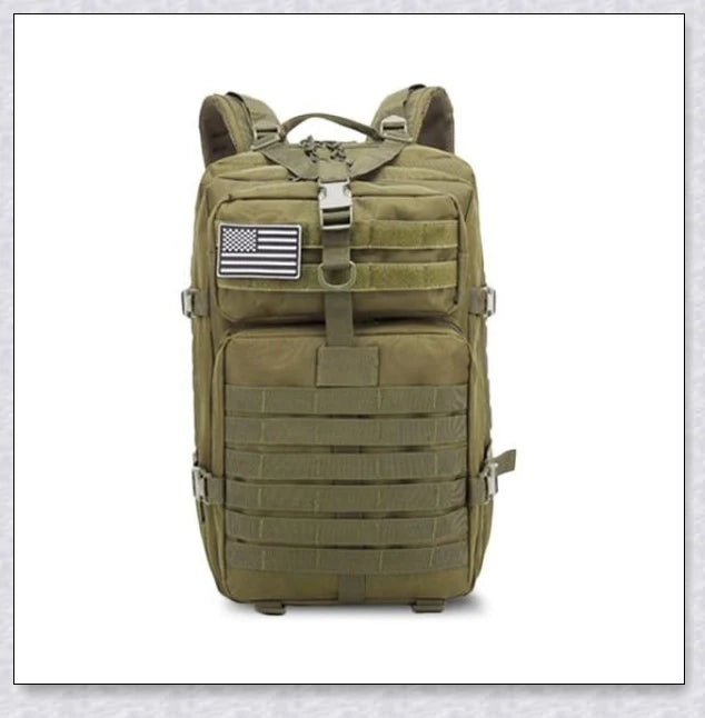 Rugged and water-resistant 40-litre military tactical backpack with multiple compartments and adjustable straps for comfortable carrying.