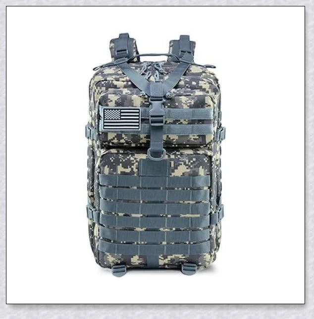 Rugged and water-resistant 40-litre military tactical backpack with multiple compartments and adjustable straps for comfortable carrying.