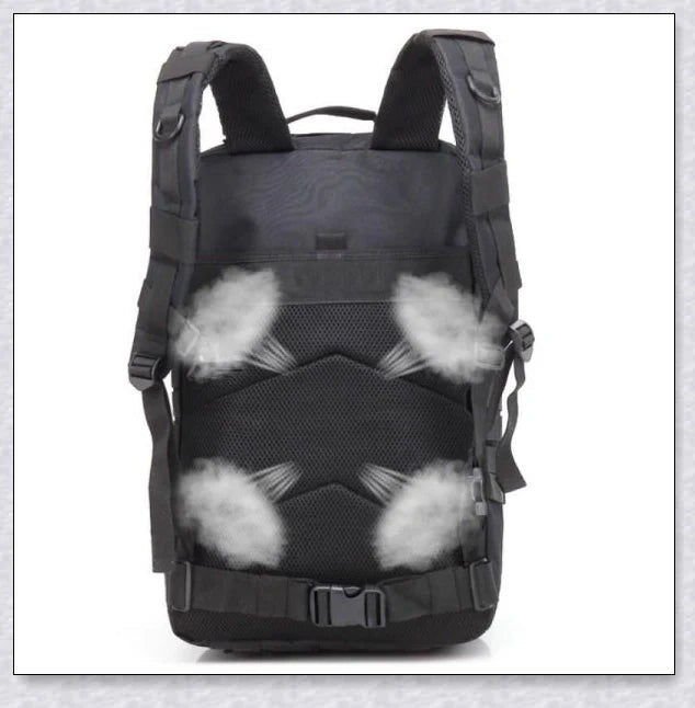 Rugged and water-resistant 40-litre military tactical backpack with multiple compartments and adjustable straps for comfortable carrying.