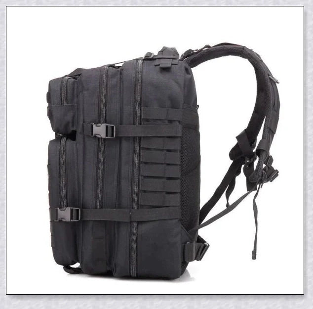 Rugged and water-resistant 40-litre military tactical backpack with multiple compartments and adjustable straps for comfortable carrying.