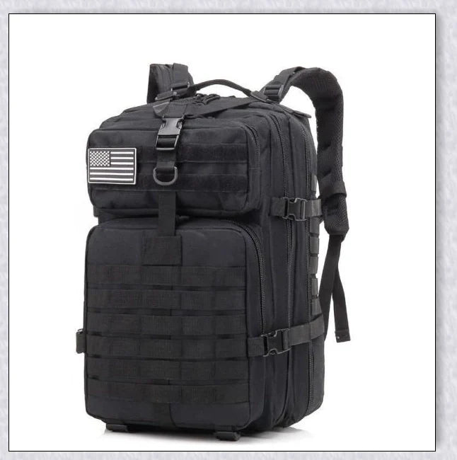 Rugged and water-resistant 40-litre military tactical backpack with multiple compartments and adjustable straps for comfortable carrying.