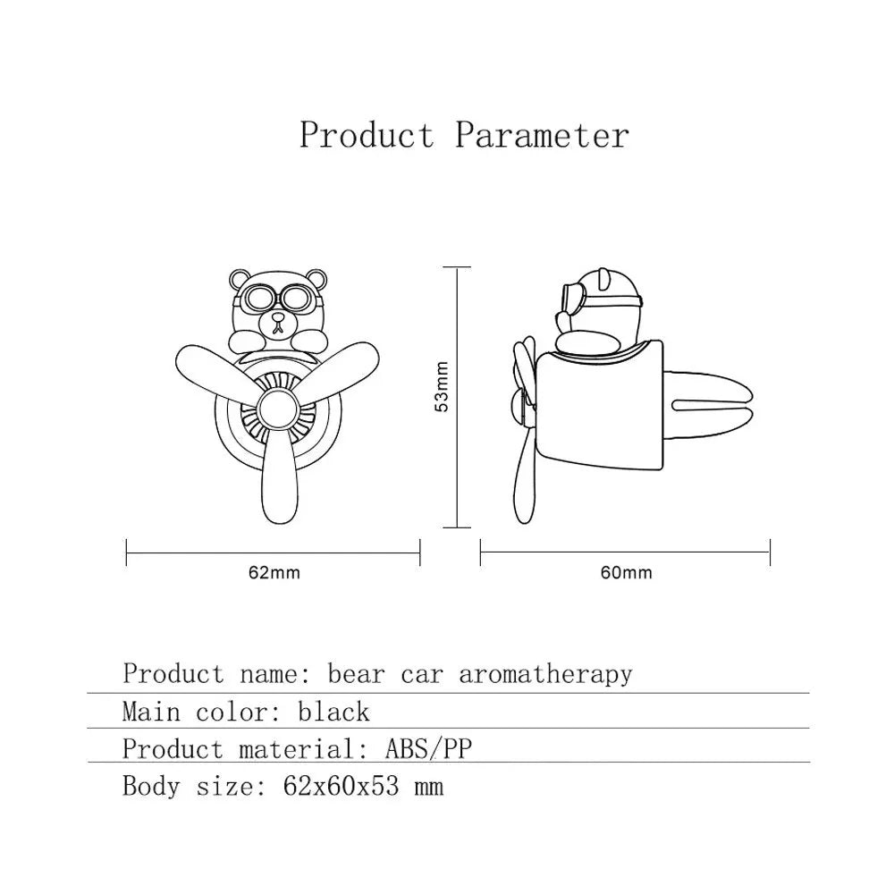 Bear Pilot Car Air Freshener with spinning propeller, diffusing a calming ocean fragrance in a vehicle