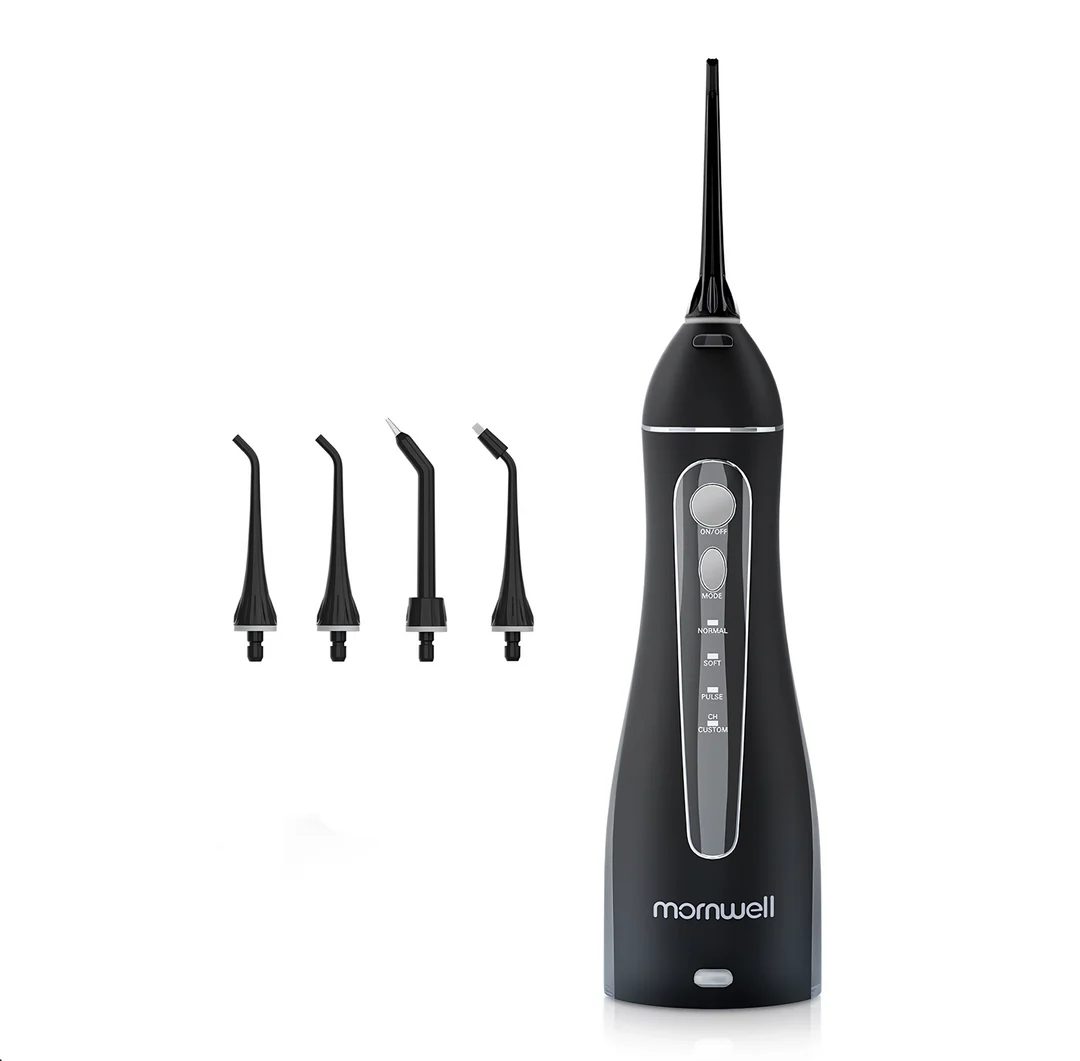 Rechargeable Portable Water Flosser with powerful pulse jet system and 200ml water tank for convenient, thorough cleaning