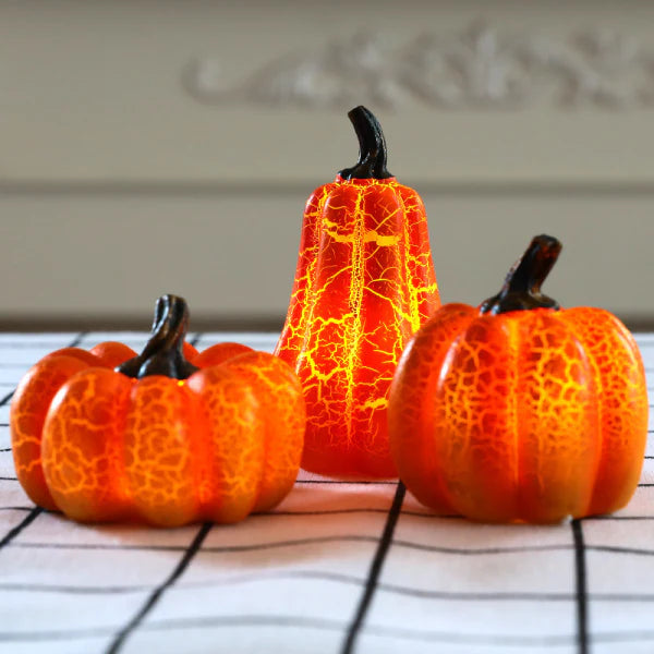 Lampsquash LED pumpkin lamp with a unique resin design and 'Pumpkin Crack Optic' that adds a captivating ambiance to any room.
