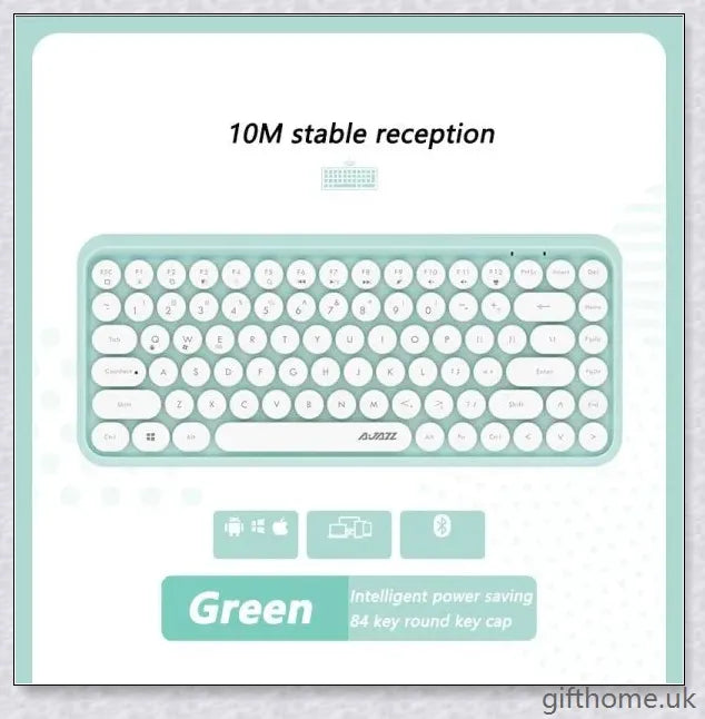 Sleek and sophisticated Bluetooth keyboard in elegant white, mint green, and pink shades, perfect for tablet and notebook use in the home or office.