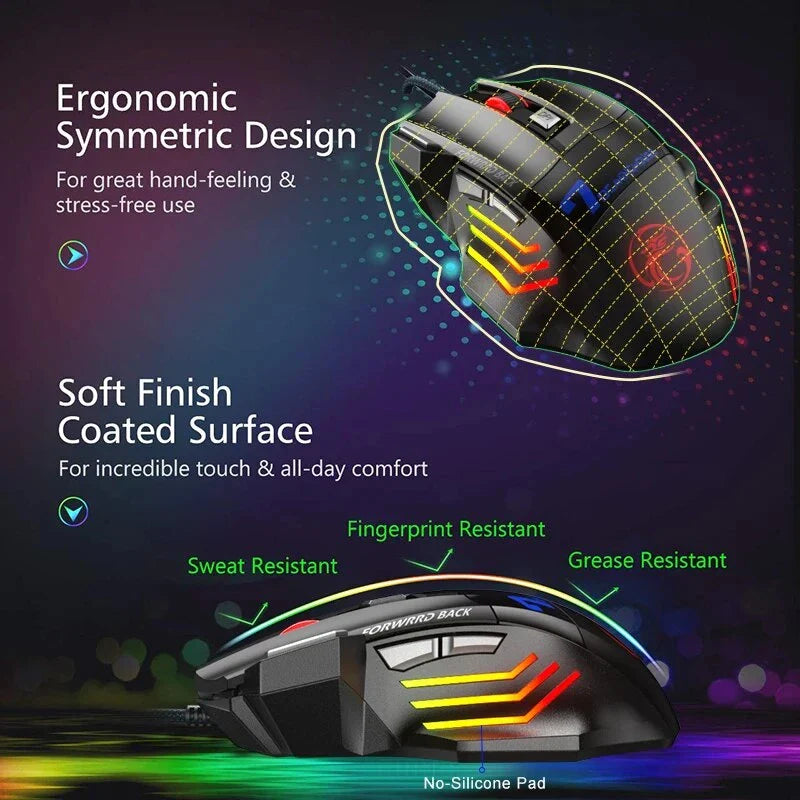 Ergonomic LED gaming mouse with customisable RGB lighting and high-precision controls