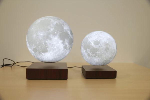 A levitating 3D moon lamp that rotates 360 degrees and has adjustable light settings