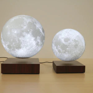 A levitating 3D moon lamp that rotates 360 degrees and has adjustable light settings