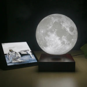 A levitating 3D moon lamp that rotates 360 degrees and has adjustable light settings