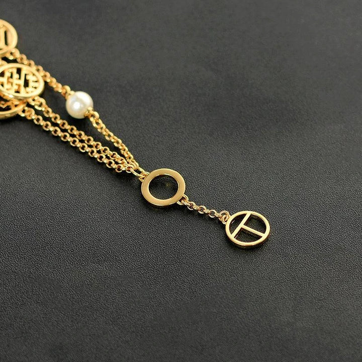 Elegant double hollow bracelet with a captivating cross, crown, or Roman numeral pattern, crafted with premium plated alloy materials.