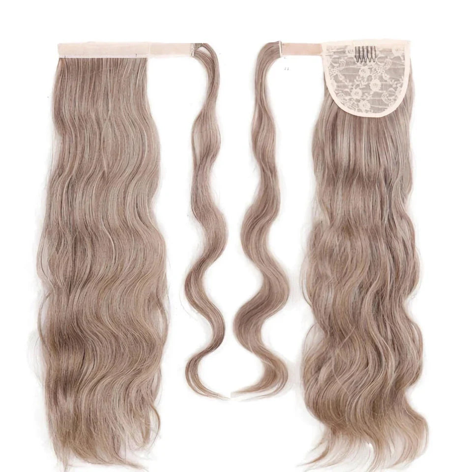 Blonde Wavy Hollywood Style Clip-In Ponytail from Trendha, a luxurious synthetic hairpiece that adds volume, length, and waves to your hairstyle.