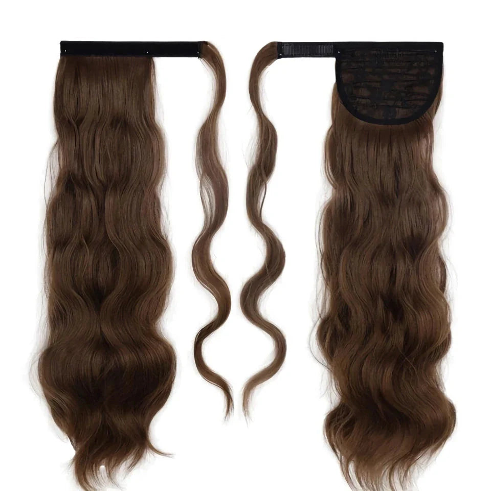 Blonde Wavy Hollywood Style Clip-In Ponytail from Trendha, a luxurious synthetic hairpiece that adds volume, length, and waves to your hairstyle.
