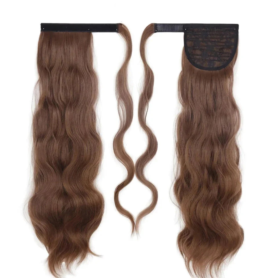 Blonde Wavy Hollywood Style Clip-In Ponytail from Trendha, a luxurious synthetic hairpiece that adds volume, length, and waves to your hairstyle.