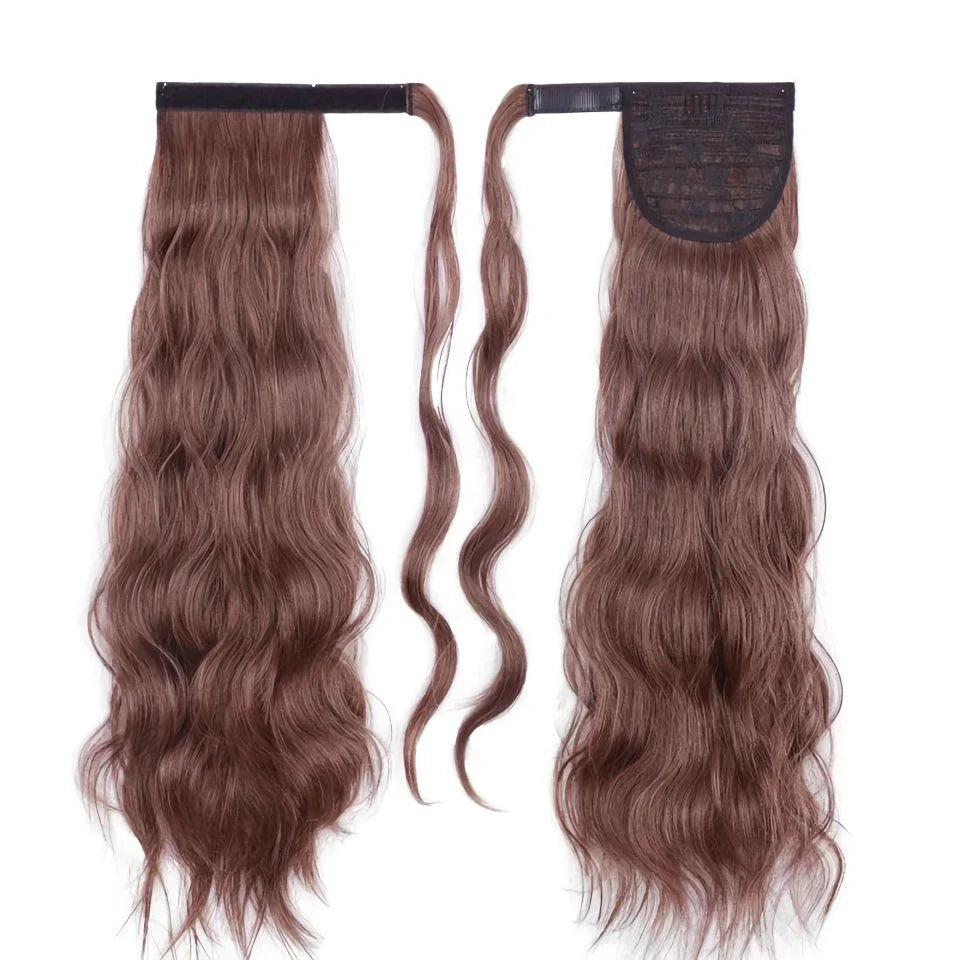 Blonde Wavy Hollywood Style Clip-In Ponytail from Trendha, a luxurious synthetic hairpiece that adds volume, length, and waves to your hairstyle.