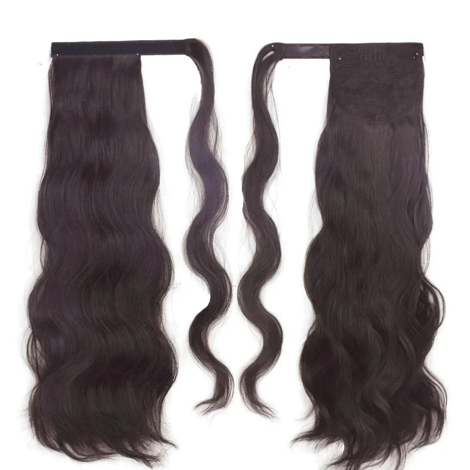 Blonde Wavy Hollywood Style Clip-In Ponytail from Trendha, a luxurious synthetic hairpiece that adds volume, length, and waves to your hairstyle.