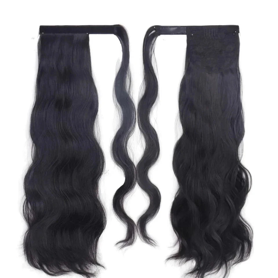 Blonde Wavy Hollywood Style Clip-In Ponytail from Trendha, a luxurious synthetic hairpiece that adds volume, length, and waves to your hairstyle.
