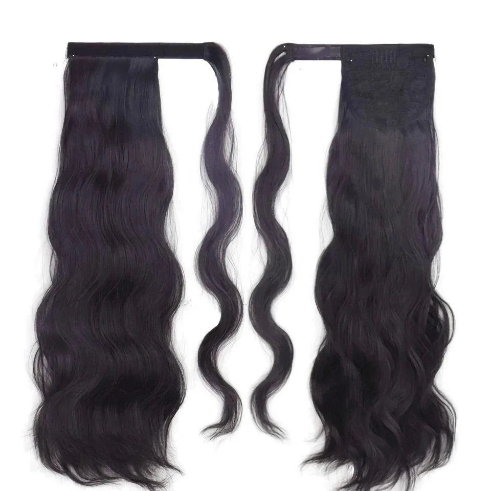 Blonde Wavy Hollywood Style Clip-In Ponytail from Trendha, a luxurious synthetic hairpiece that adds volume, length, and waves to your hairstyle.