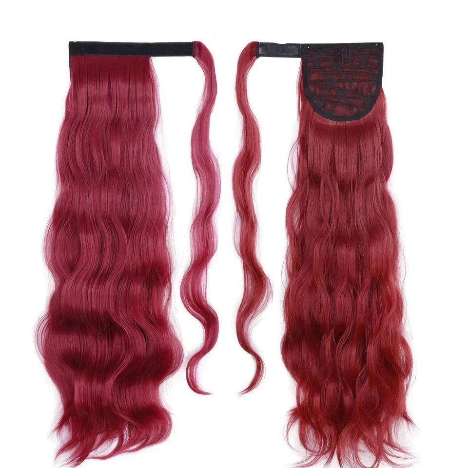 Blonde Wavy Hollywood Style Clip-In Ponytail from Trendha, a luxurious synthetic hairpiece that adds volume, length, and waves to your hairstyle.
