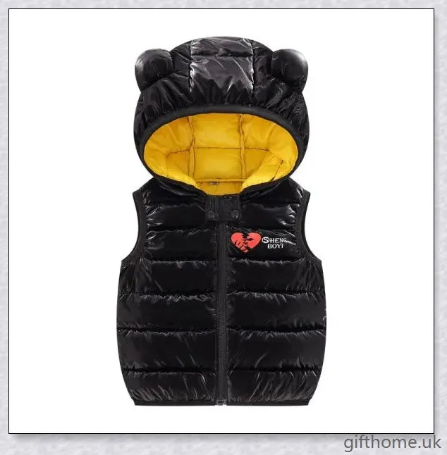 Autumn Kids Outerwear Hooded Sleeveless Warm Vest in solid colours, suitable for layering over shirts and jumpers