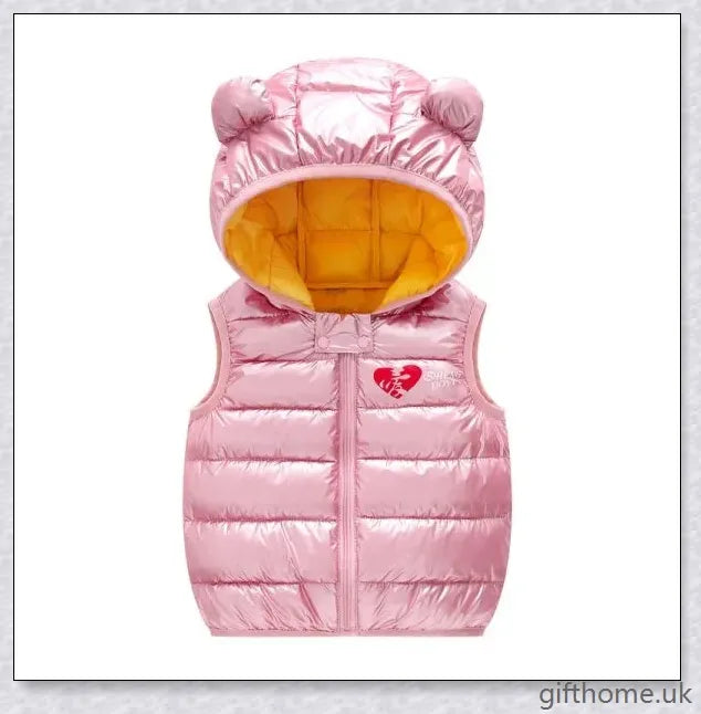 Autumn Kids Outerwear Hooded Sleeveless Warm Vest in solid colours, suitable for layering over shirts and jumpers