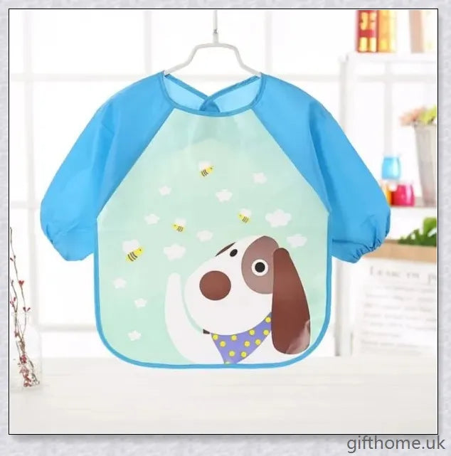 A long-sleeved baby bib made of waterproof PEVA material, featuring dot and print patterns to protect your little one's clothes during feeding time.