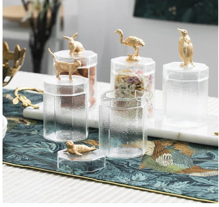 Premium glass food storage jar with a creative rabbit-shaped lid, perfect for storing dry goods and keeping your kitchen organised.