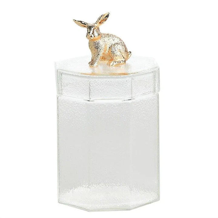 Premium glass food storage jar with a creative rabbit-shaped lid, perfect for storing dry goods and keeping your kitchen organised.