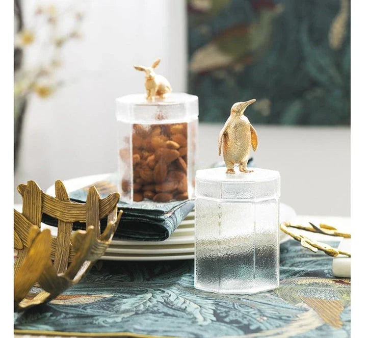 Premium glass food storage jar with a creative rabbit-shaped lid, perfect for storing dry goods and keeping your kitchen organised.
