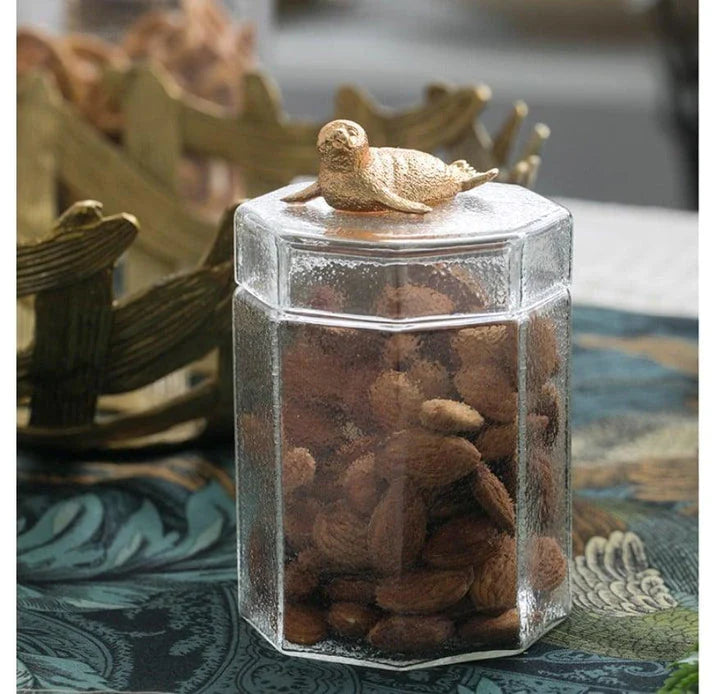 Premium glass food storage jar with a creative rabbit-shaped lid, perfect for storing dry goods and keeping your kitchen organised.
